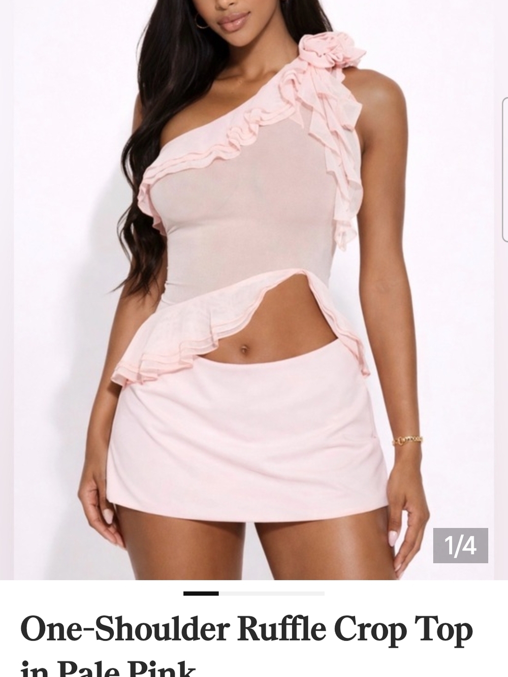 One-Shoulder Ruffle Crop Top in Pale Pink